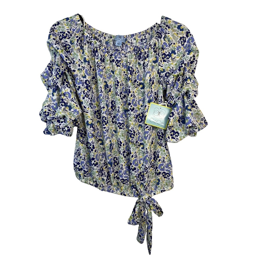 Cece Women's Sz M Floral Off Shoulder Blouse Ruffled Sleeves